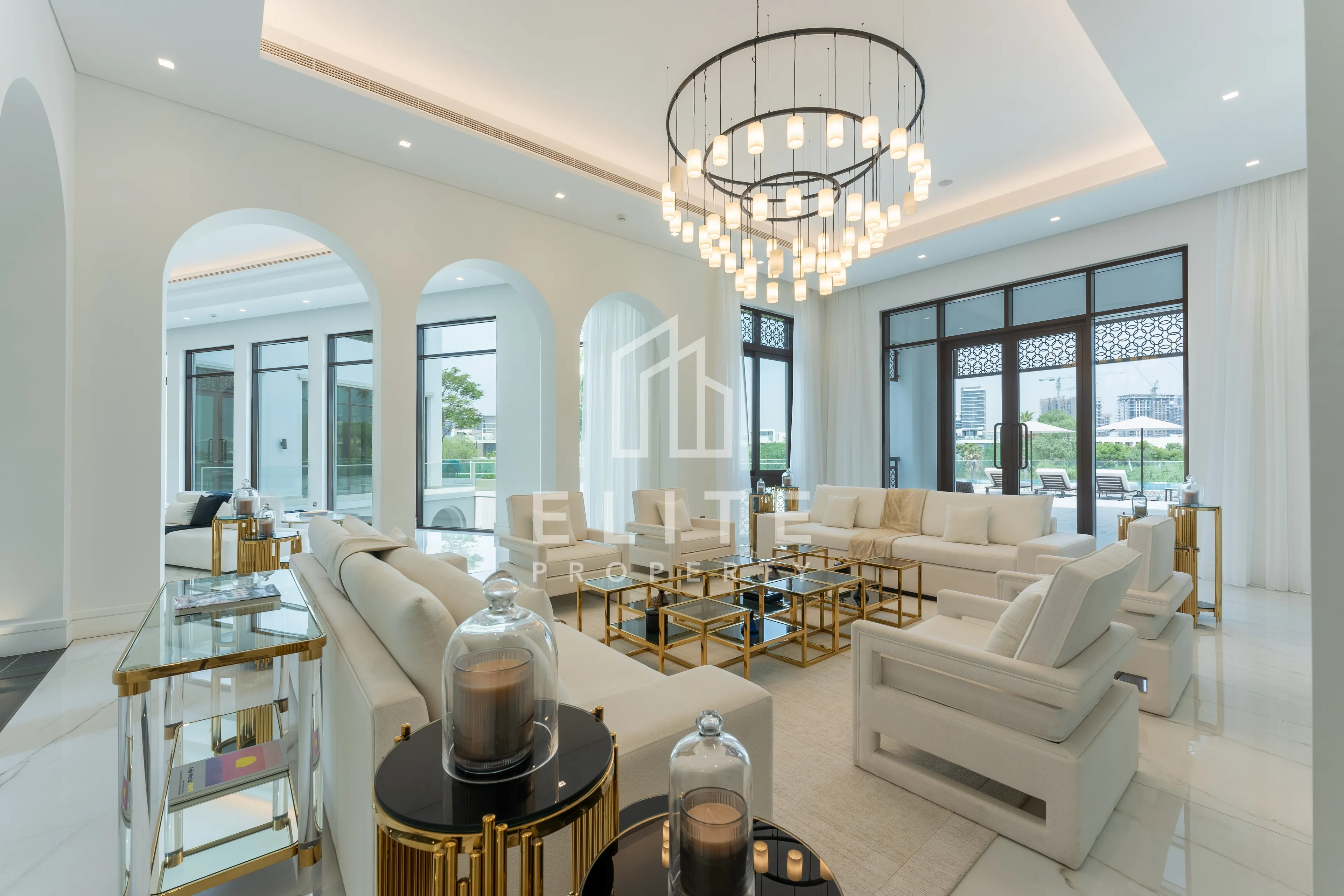 Spacious modern living room in Dubai Hills Grove mansion